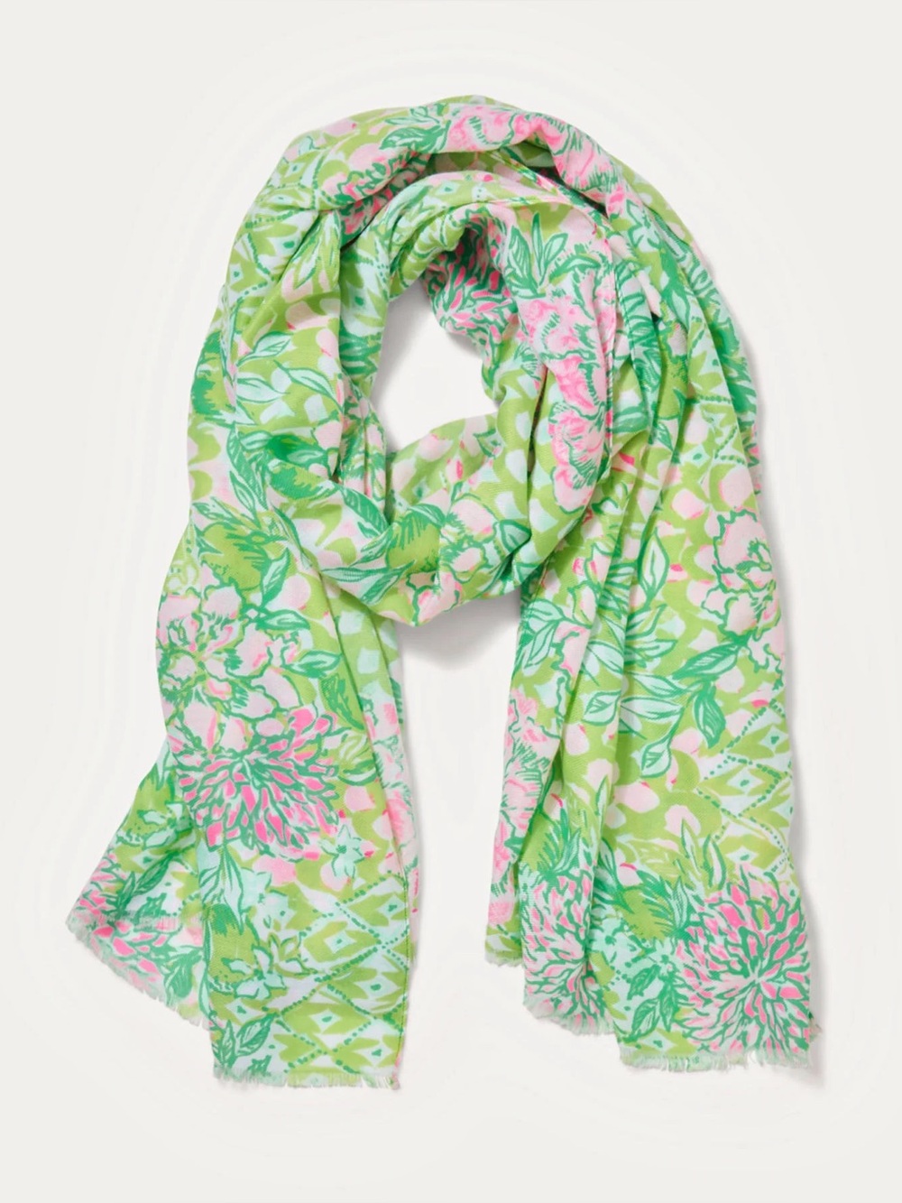 Lilly Pulitzer Women’s Green & Pink Floral Printed Scarf NWOT